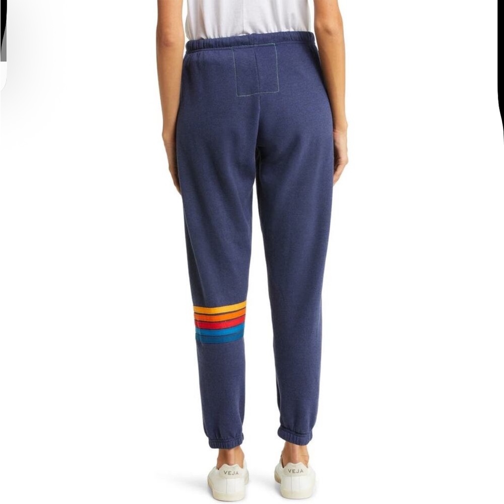 Aviator Nation Navy Blue Women's Rainbow Stitch Sweatpants Joggers 5 stripes Med - Picture 10 of 10